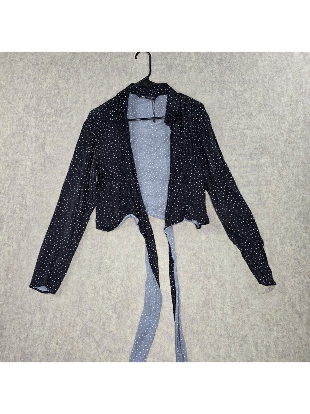 Zara Black & White Polka Dot Long Sleeve Wrap Top Size L